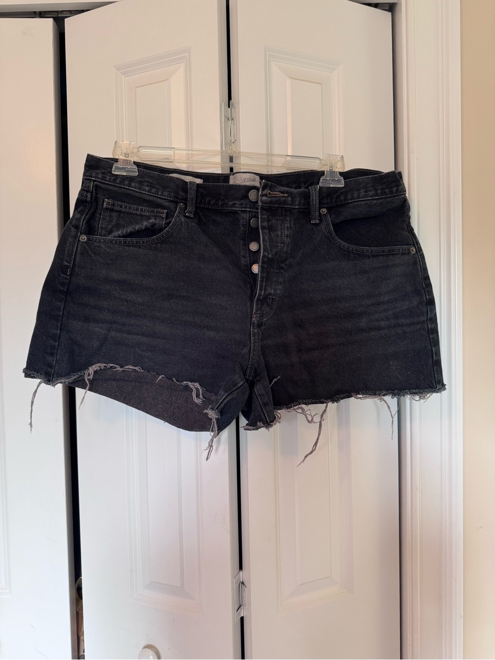 American Eagle Outfitters Black Distressed Button-Fly Denim Shorts